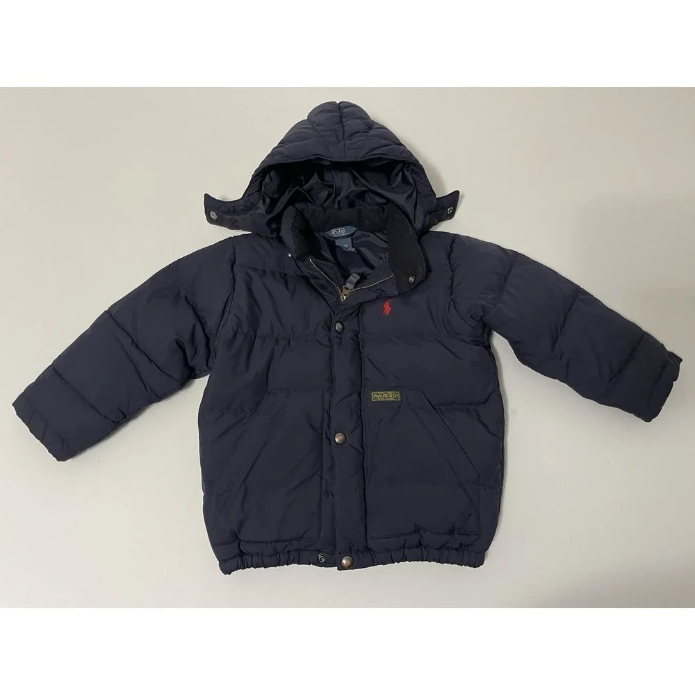 Polo Ralph Lauren Kids Toddler Down Puffer Jacket Navy Red Size 4T Hooded